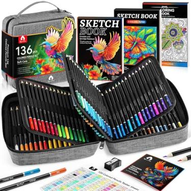 Imagem de VigorFun Conjunto de lápis de cor com estojo de presente portátil, materiais de arte, 120 lápis de cor, livro de esboço, livro de colorir, caderno de esboços, apontador, lápis de desenho profissional
