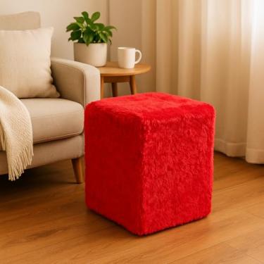 Imagem de Capa Puff Banquinho Quadrado Pelúcia Pelo Curto (VERMELHO)