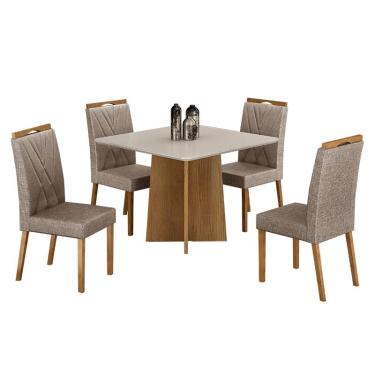Imagem de Mesa de Jantar Jade 90cm Cinamomo Off White com 4 Cadeiras Lara Linho Bege - Valdemóveis
