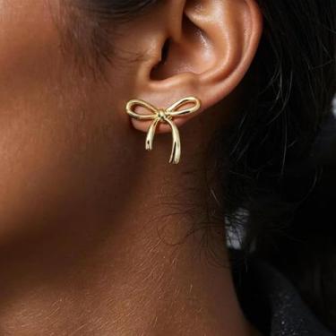 Imagem de Brincos de laço femininos com pingente de pérola na moda, presente de dia dos namorados, presentes de amizade