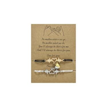 Imagem de Pulseiras combinando para casais ECG pulseira de sucção arco-íris fio trançado pingente em forma de coração pulseira de amizade alma gêmea Forever Infinity joias presentes de relacionamento de longa