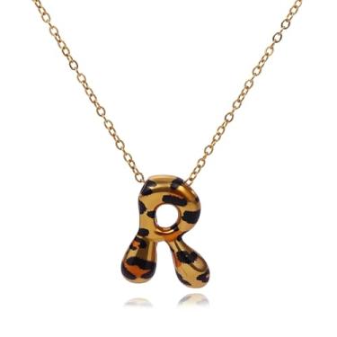 Imagem de Hremhoo Presentes de Natal para netos, colar com letra de bolha, leopardo, banhado a ouro 18 K, com inicial bolha A-Z, para mulheres, meias de Natal para adolescentes, Small, Liga de aço, Sem Pedra