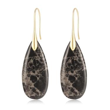Imagem de YOQUCOL Brincos femininos Boho Black Stone Waterdrop com pingente de anzol, brincos dourados