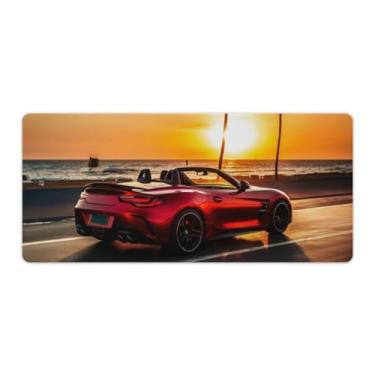 Imagem de JDM Car S2000 conversível pôr do sol palmeiras mesa mesa tapete de mouse pad antiderrapante grande material de escritório tapete de mesa de borracha impermeável para escritório jogo casa 40 x 90 cm