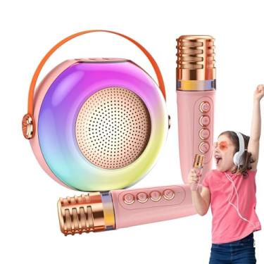 Imagem de Máquina De Karaokê Para Crianças | Caixa de Portátil com Dois Microfones,Pequeno De Karaokê Com Luzes - Para Casa Festas De Aniversário Reuniões Familiares Celebrações De Feriados Fins De