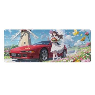 Imagem de HouLaiZhe Anime japonês menina JDM carro flor mar moinho de vento grande gamer tapete de mouse pad base de borracha antiderrapante laptop acessórios de computador suprimentos bloco de escrita para