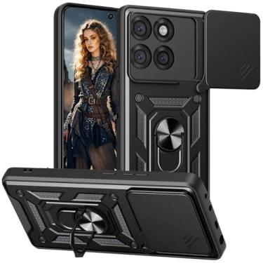 Imagem de Ephoou Capa protetora para Motorola Edge 60 Fusion, proteção à prova de choque de grau militar com capa de câmera deslizante e anel magnético rotativo de 360° para Edge 60 Fusion SJ preta