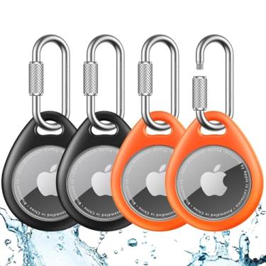 Imagem de UNBREAKcable Suporte para Apple AirTag-pacote com 4 [ajuste firmemente] [fácil de instalar] [segura a AirTag] capa protetora de TPU à prova d'água com chaveiro de aço inoxidável 304 para mochilas
