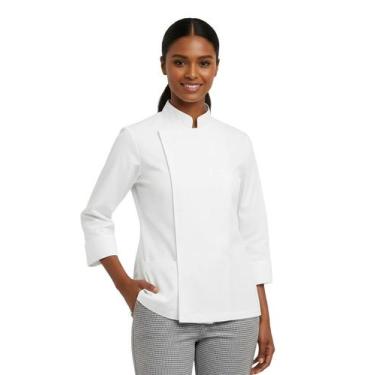 Imagem de Dolmã chef de cozinha feminina manga 7/8 com zíper - Demorgan Uniforme