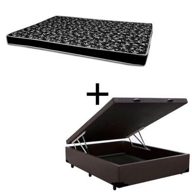 Imagem de Cama Box Baú Casal 138 Tecido Sintético Marrom Com Colchão Hamburgo - 100% Espuma - D28 Preto 55x138x188