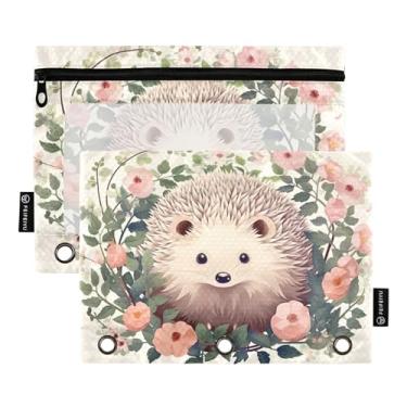 Imagem de Wassud Hedgehog in Flowers Pacote com 2 pastas para fichário com 3 furos, pasta organizadora de arquivos para casa, escritório