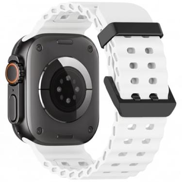 Imagem de Pulseira De Silicone esportiva com fivela Preto para iwatch Ultra 1 2 E 3 49mm Iwatch 11 10 9 8 7 6 5 4 3 2 1 44mm 45mm 46mm 49mm - Cor Preto (Branco)