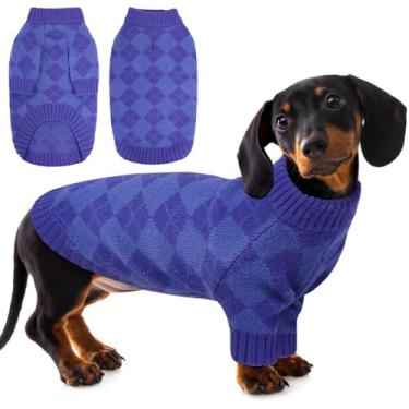 Imagem de Queenmore Suéter de cachorro, suéteres para cães pequenos menina, suéter de malha xadrez para animais de estimação, suéteres macios de Natal para filhotes, roupas de Natal, pulôver aconchegante para