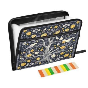 Imagem de Wassud Pasta organizadora de arquivos de papel A4 com ilustração de árvore, com etiquetas, pasta de arquivos expansível, 13 bolsos