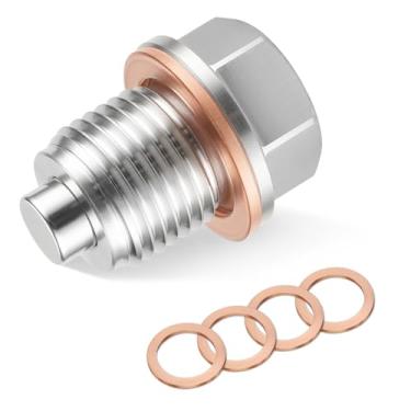 Imagem de JUSTTOP Bujão de drenagem de óleo magnético M16 x 1,5, parafuso de porca de drenagem de cárter magnético de aço inoxidável com 5 peças de junta de arruela, serve para Subaru Ascent BRZ Legacy Outback