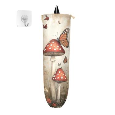 Imagem de xigua Suporte de parede para saco de plástico de cogumelos caprichosos com cordão, pacote com 2, organizador de sacolas de compras reutilizáveis, decoração para bolsas, meias, roupas íntimas e
