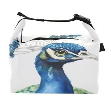 Imagem de STAYTOP Lancheira pavão aquarela com fivela de alça, lancheira isolada para meninos e meninas, lancheira térmica para trabalho escolar
