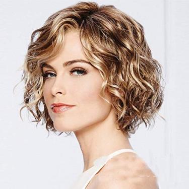 Imagem de Semme Peruca Curta Encaracolada para Mulheres, Loira Escura, Aparência, Peruca de Festa Com Faixa Elástica Respirável, para Cosplay de Casamento, Carnaval de Halloween (Dourado)