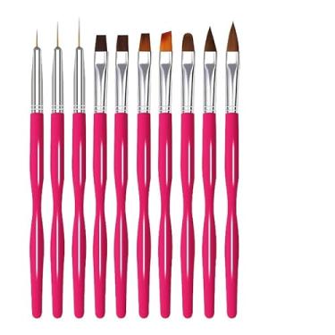 Imagem de Conjunto de 10 pincéis profissionais vermelhos para arte de unhas, pincéis de pintura de ponta fina com alças ergonômicas pretas, kit versátil de ferramentas de manicure para pó acrílico, esmalte de