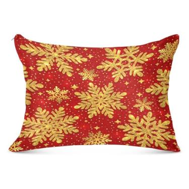 Imagem de Capa de almofada King com glitter dourado com flocos de neve de Natal 50 x 76 cm capa de almofada com zíper super macia resistente a desbotamento e manchas para travesseiro corporal