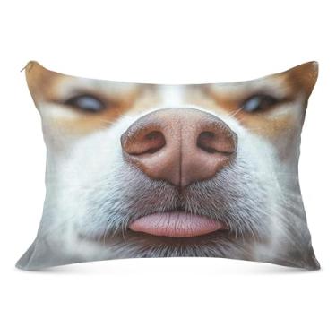 Imagem de Fronha decorativa branca de cachorro engraçado desenho animado zíper padrão king queen size capa de almofada moderna macia para cama, tamanho king, 50,8 cm x 101,6 cm