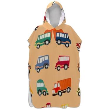 Imagem de Joisal Roupão colorido de desenho animado carros caminhões laranja mel surf poncho trocador adultos toalha de natação com capuz bonito leve ponchos de praia para homens