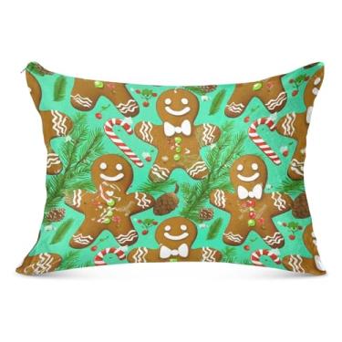 Imagem de Capa de almofada felpuda de biscoitos de gengibre de Natal com zíper colorido para o corpo fronha padrão queen king fronhas de cama grandes, tamanho padrão, 51 x 66 cm