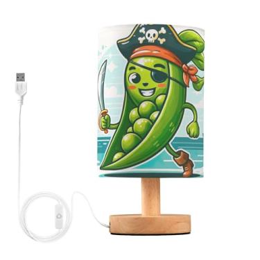 Imagem de Joisal Lindo abajur de mesa de pirata verde ervilha verde abajur pequeno para mesa noturna, lâmpada para quarto