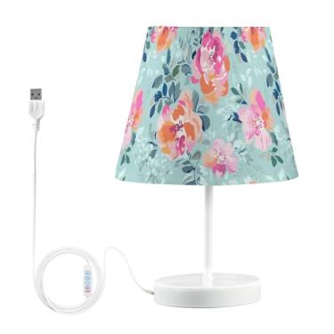 Imagem de Joisal Lindo abajur de cabeceira pequeno brilhante com rosas em aquarela abajur moderno para sala de estar, mesa