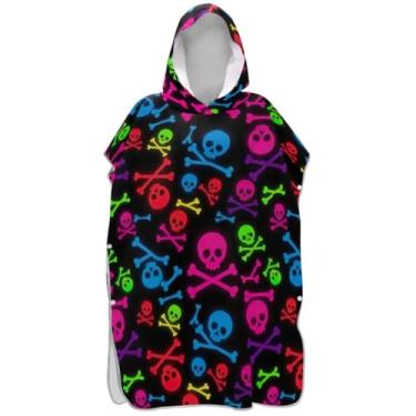 Imagem de Joisal Poncho de surf para adultos trocador de roupa de banho com capuz bonito absorvente colorido crânio preto ponchos de praia para homens