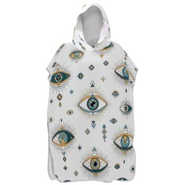 Imagem de Joisal Roupão de mudança de poncho de surfe branco com olhos azuis dourados para adultos, ponchos de praia plus size para homens, toalha de natação com capuz
