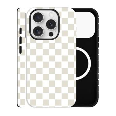 Imagem de ZOEVEES Capa de telefone quadriculada para iPhone 16 Pro Max, compatível com MagSafe, capa rígida híbrida de 2 camadas para mulheres, branca
