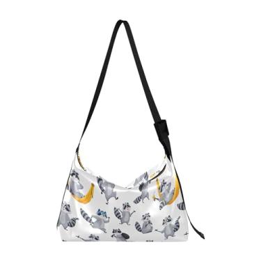 Imagem de Bolsa feminina de couro PU de cobra pele Hobo bolsa grande transversal estampa animal bolsa Hobo bolsa transversal, Desenho animado guaxinim cinza engraçado