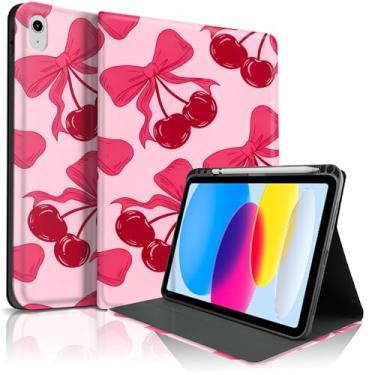 Imagem de TopPerfekt Capa para iPad 11th (A16) 27.9 cm 2025/10ª geração 27.7 cm 2022, linda cereja chique, elegante, estética, capa protetora com suporte para lápis, antiderrapante, à prova de choque - cerejas