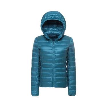 Imagem de Jaqueta Puffer Feminina Com Capuz De Pluma De Pato Branca Ultra Leve E