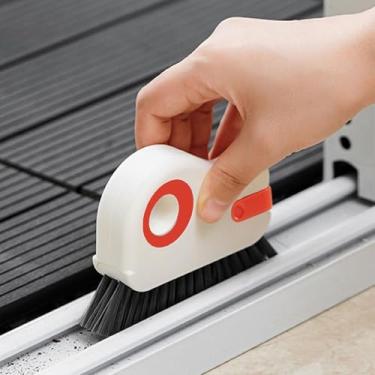 Imagem de Escova de limpeza de trilhos de janela, ferramenta de limpeza de argamassa 2 em 1 com alça e cerdas rígidas, ideal para trilhos de portas deslizantes, peitoris de janela e lacunas estreitas