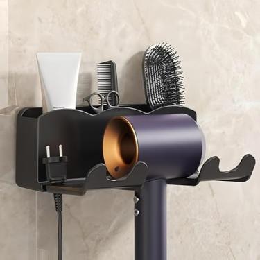 Imagem de Suporte de parede para secador de cabelo, sem broca, para uso sem as mãos, organizador de armazenamento de banheiro