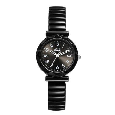 Imagem de Lancardo Relógio elástico feminino elegante: quartzo fácil de ler números grandes árabe preto pulseira elástica relógio de pulso casual negócios aniversário