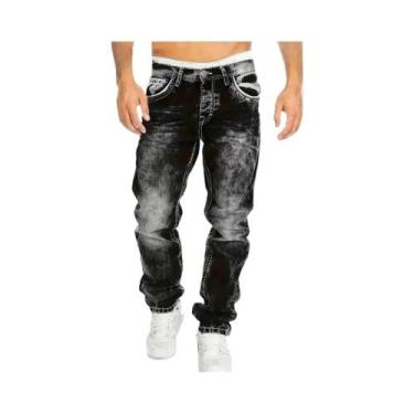 Imagem de Calças Jeans Masculinas Slim Fit Com Cintura Elástica, Lavagem Vintage