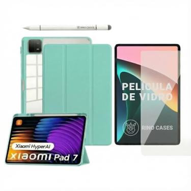 Imagem de Capa Smart Case Xiaomi Pad 7/7 Pro Acrílico - Tampa Magnética Sleep/Wake e Suporte para Caneta - Compatível com Xiaomi Pad 7/7 Pro (2024) (Azul-claro, Capa + Película + Caneta)