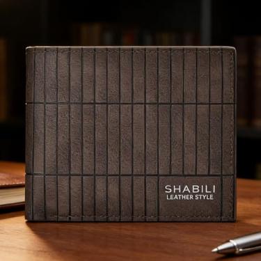 Imagem de Carteira masculina moderna marrom escuro horizontal de couro liso brilhante fácil de carregar, layout horizontal moderno com encaixe brilhante, couro liso e tamanho fácil de transportar