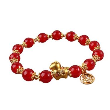Imagem de Fuqimanman2020 Pulseira de cavalo de ano novo chinês de 2026 Fengshui com contas vermelhas boa sorte pulseira de ouro com pingente de cavalo, Medium, Zinco, Sem Pedra Preciosa