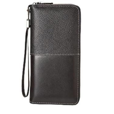 Imagem de Carteira masculina clássica marrom escuro horizontal aberta de couro liso resistente à água, design clássico marrom escuro horizontal aberto com couro liso de grão cruzado