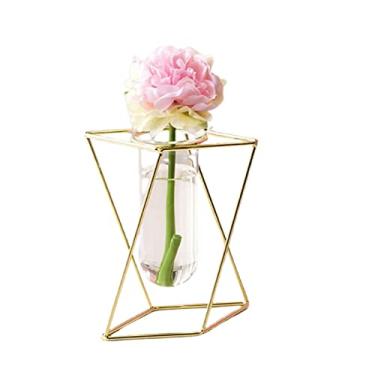 Imagem de Vaso de flores geométrico moldura de ferro forjado recipiente de vidro borossilicato alto vasos de decoração de mesa para decoração de flores (cor: B2) (B2)