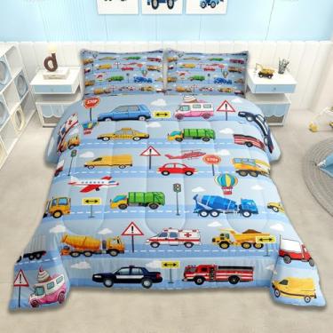 Imagem de Feelyou Jogo de cama solteiro com estampa de ambulância, carro de polícia, para crianças, meninos, meninas, decoração de quarto, microfibra, 2 peças com 1 fronha