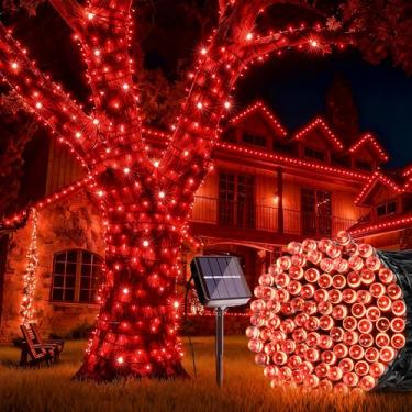 Imagem de Joomer Cordão de luzes solares de Natal - 9FT 100LED 8 modos de iluminação, luzes de fadas à prova d'água para decoração de jardim, quintal, pátio e árvore (vermelho)