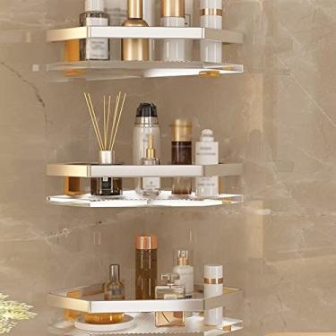 Imagem de Prateleiras de chuveiro de canto de acrílico para prateleiras de chuveiro, sem perfuração, suporte de chuveiro montado na parede para banheiro