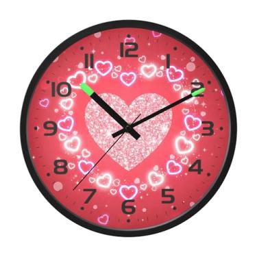 Imagem de SEHANY Relógio de parede com coração de dia dos namorados, silencioso, sem tique-taque, operado por bateria, controle de som, luz noturna, relógios de parede para sala de estar, cozinha, quarto