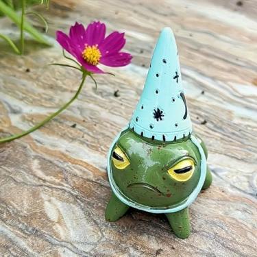 Imagem de Estatueta de resina de sapo fofo com chapéu de festa, mini estátua de sapo de desenho animado para jardim, quintal, pátio, mesa, presente de decoração de animal peculiar (azul)
