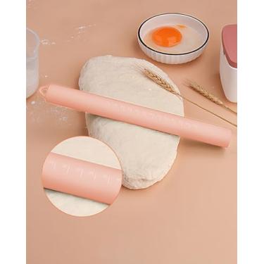 Imagem de Rolo de massa de silicone com marcas de medição – antiaderente, revestimento de silicone completo, perfeito para enrolar massa e assar rosa LCC1348-01